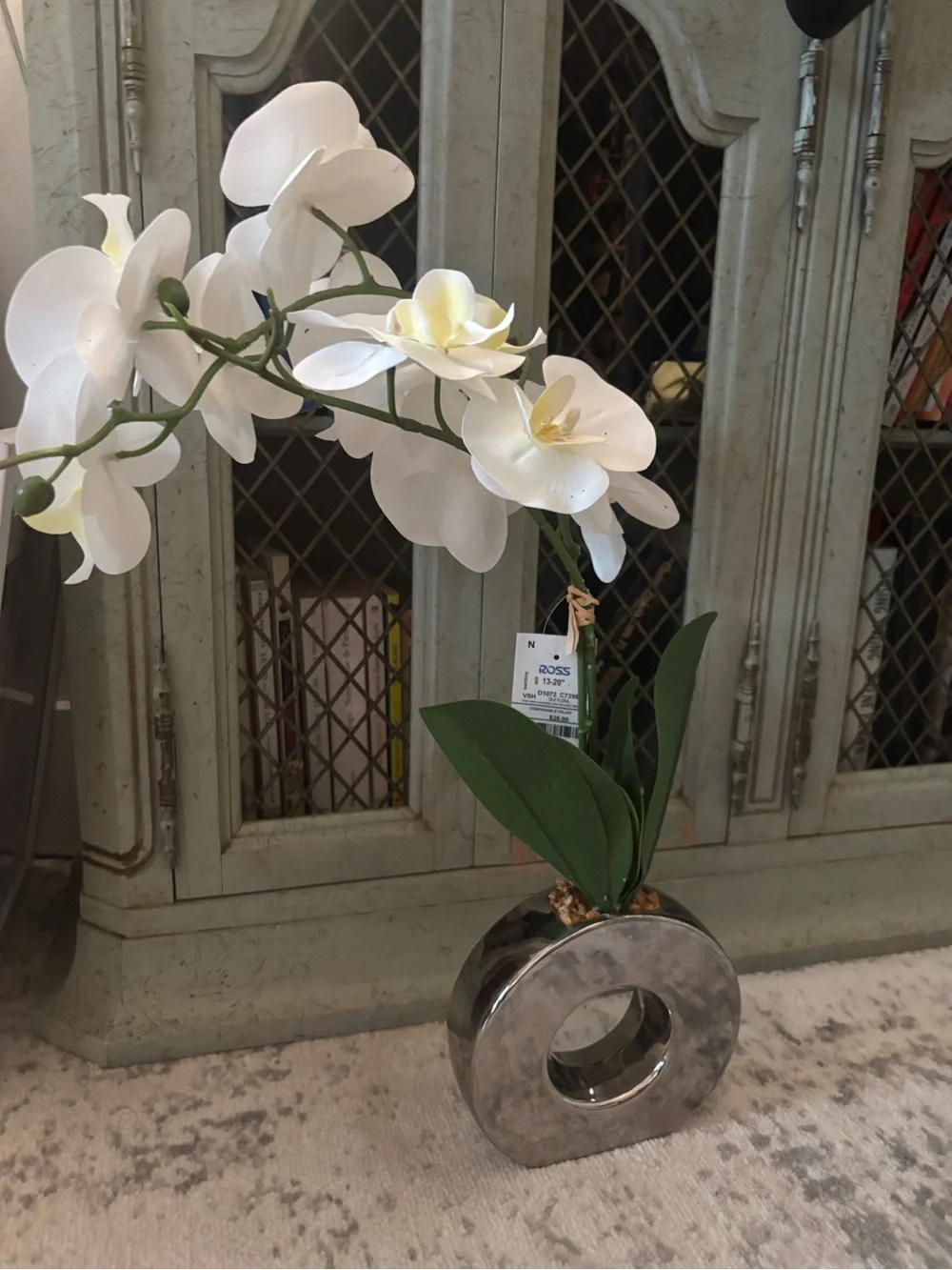 Artificial White Orchid in Silver Ceramic Vase - Home Accents